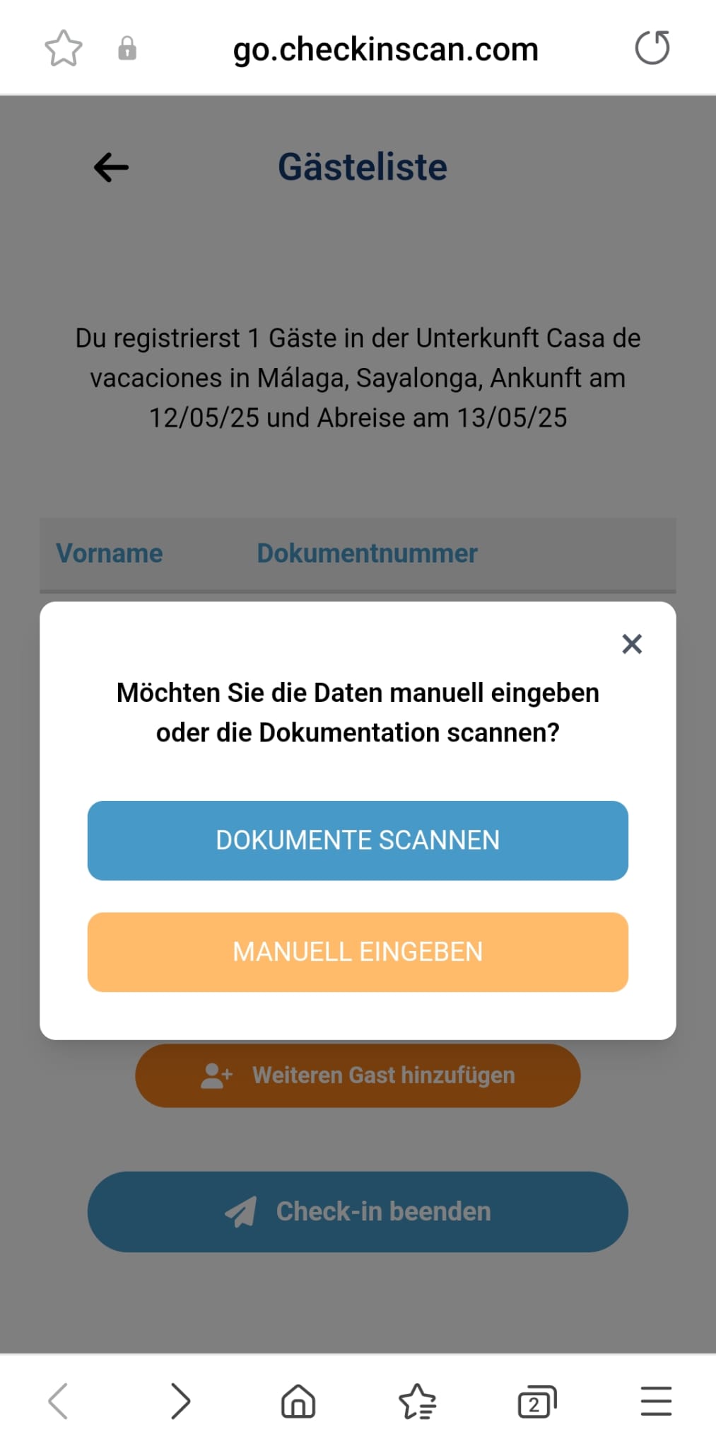 Erklärung: Touristenanmeldung in Spanien ganz einfach, mit Check-in Scan